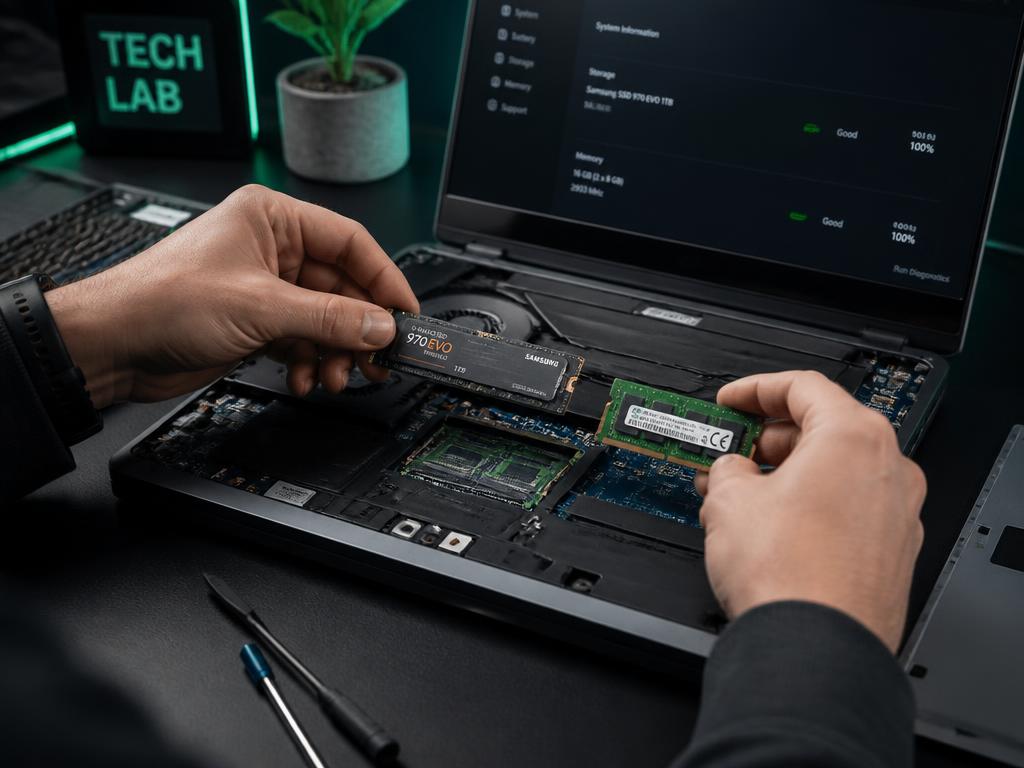 Basic computer repair training — SSD and RAM upgrade on a laptop